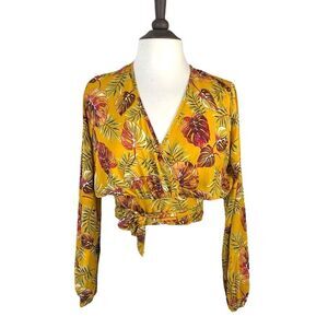 Windsor yellow cropped wrap around bell sleeve blouse | size S | NWT